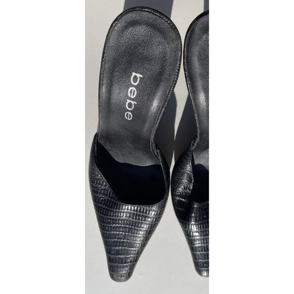 Bebe Women’s Sz 5 Black Crocodile Leather Platform Stiletto Heels Made in Spain - Picture 10 of 14